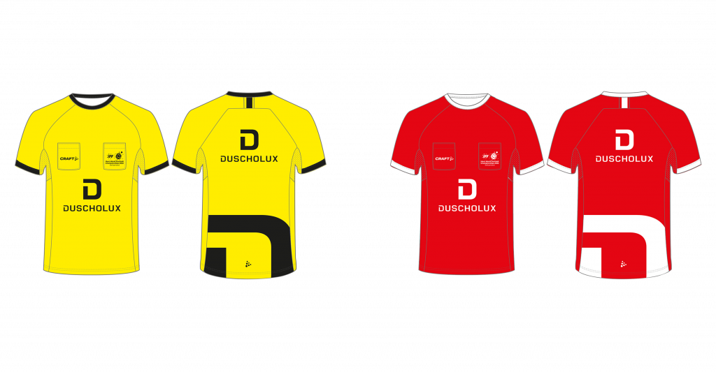 Yellow and red version of the DUSCHOLUX referee shirts for the WFC 2022