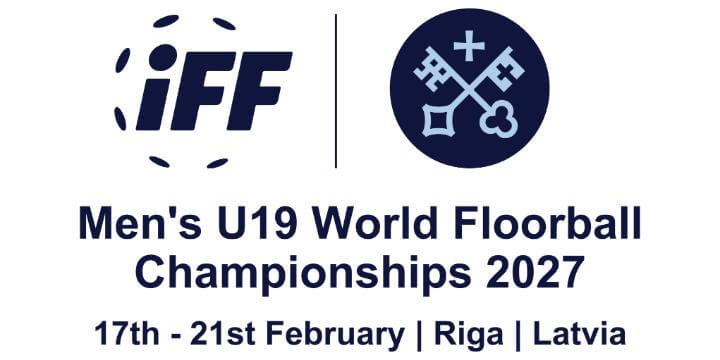 Men's U19 World Floorball Championships 2027 event ad.